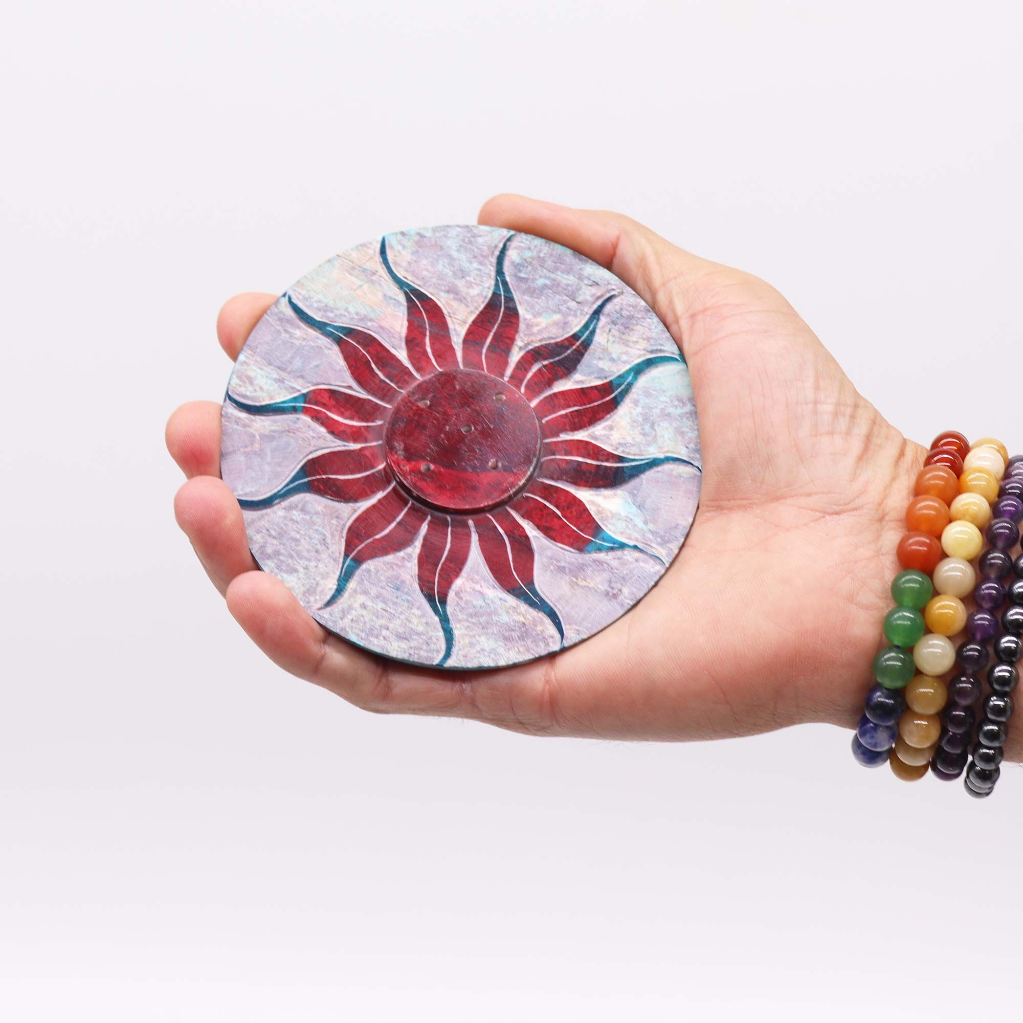 Porta-incienso Disco de Esteatita - Flor del Sol (soporte 5 varillas) - Imagen 3