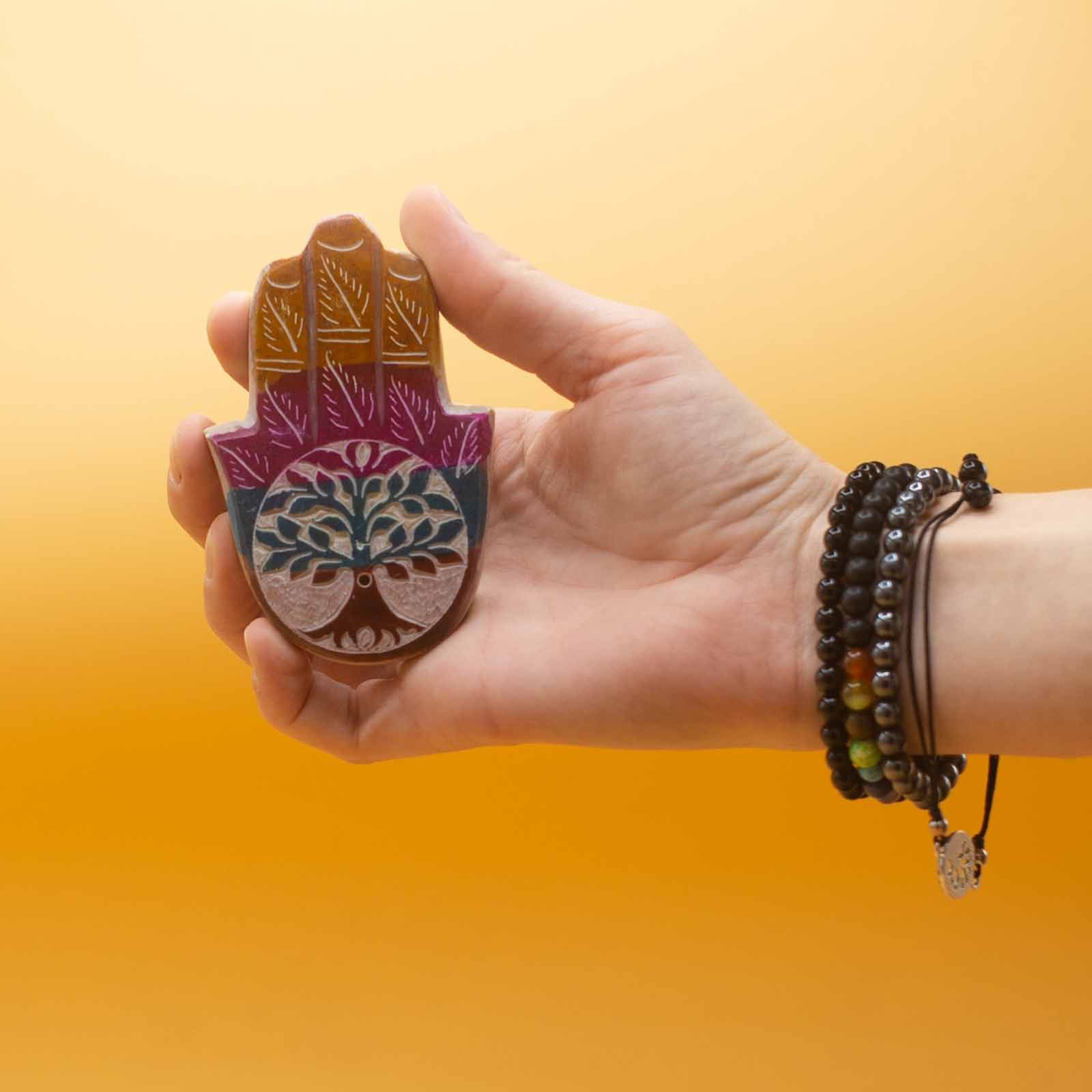 Porta Incienso Hamsa de Esteatita - Árbol de la Vida - Imagen 3