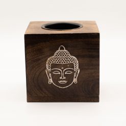 Alternative view of Gran quemador de aceite de madera de mango cuadrado - Cara de Buda