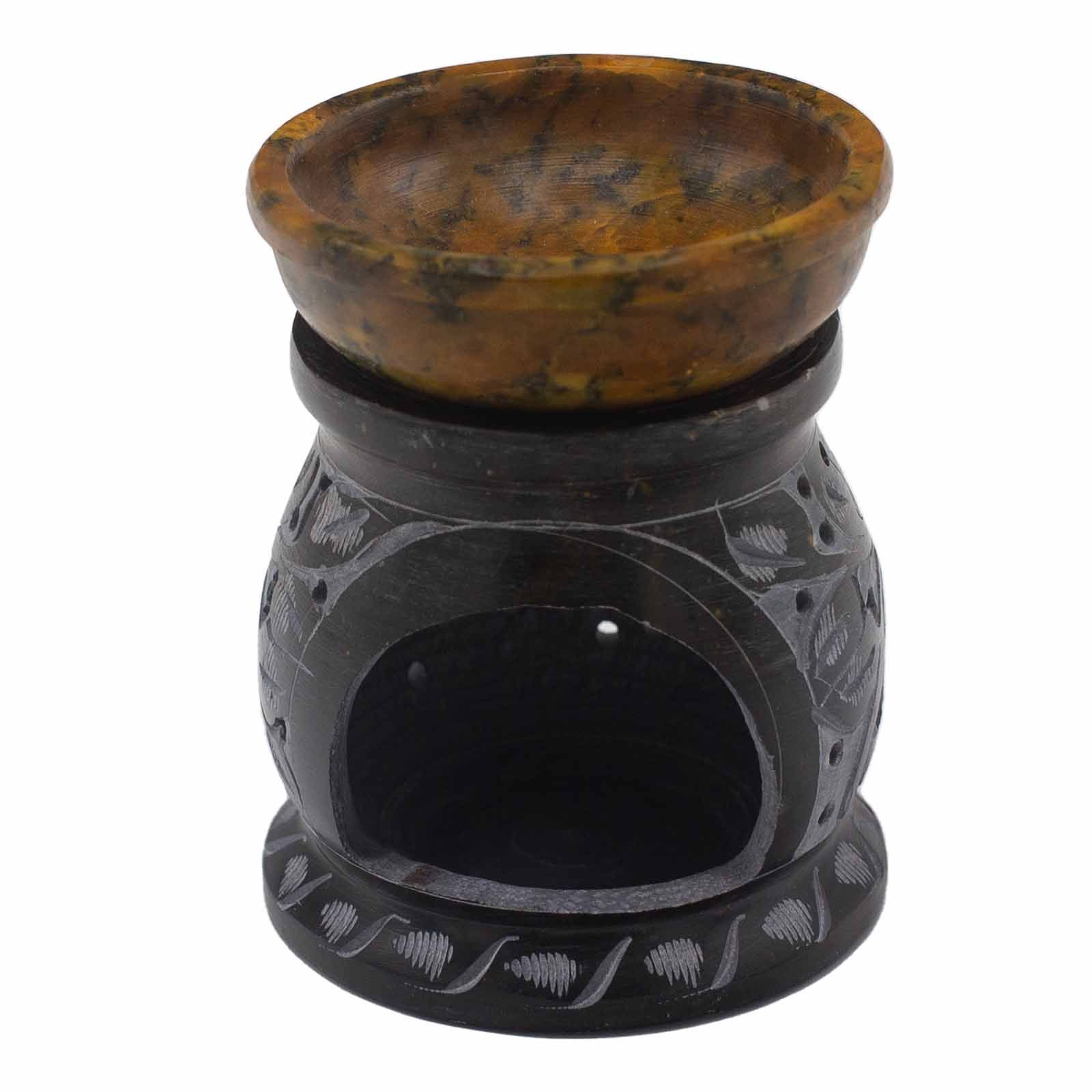 Quemador de aceite de Esteatita - Flor de mandala - Negro y amarillo - Imagen 3