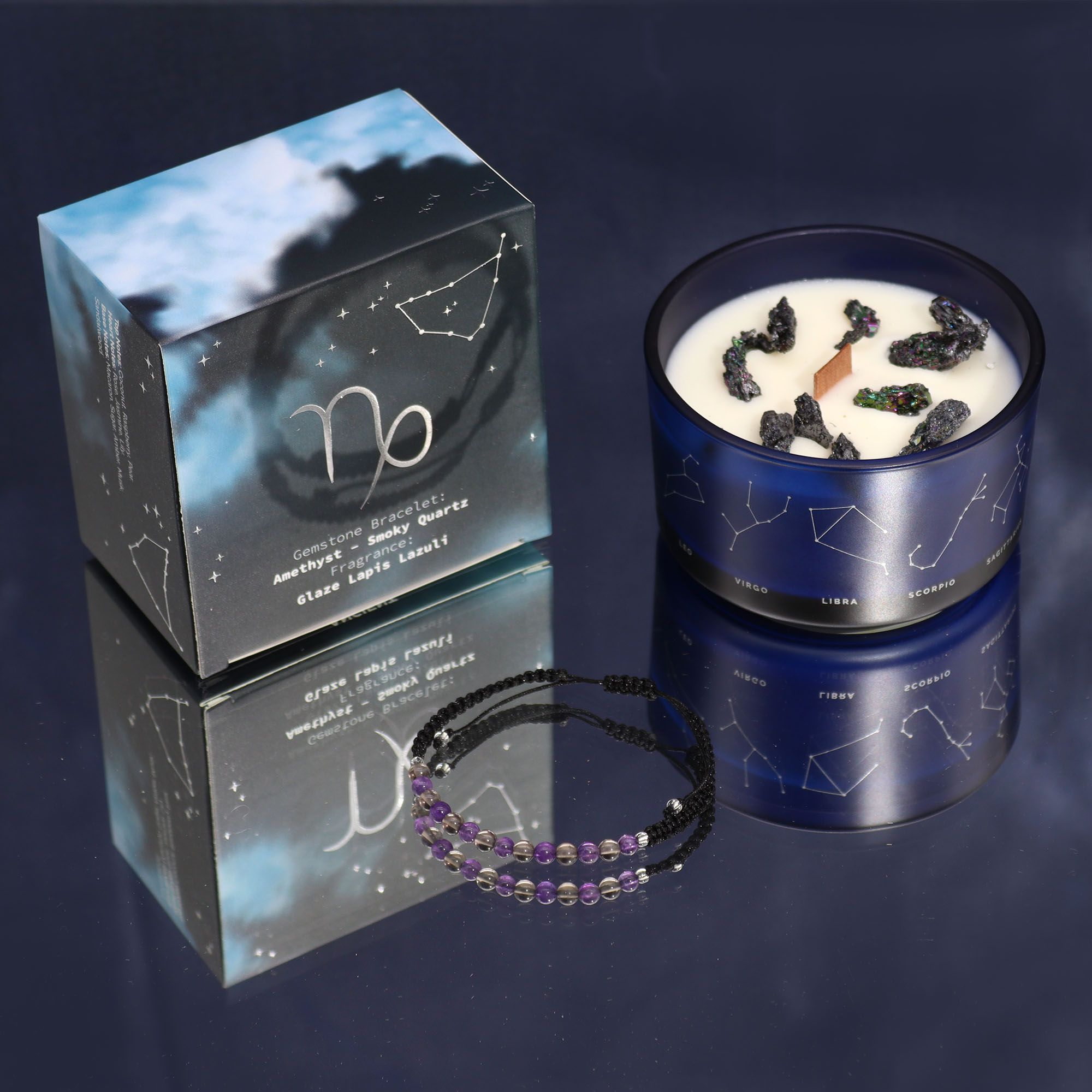 Vela del Zodiaco con Pulsera de Piedras Preciosas - Capricornio