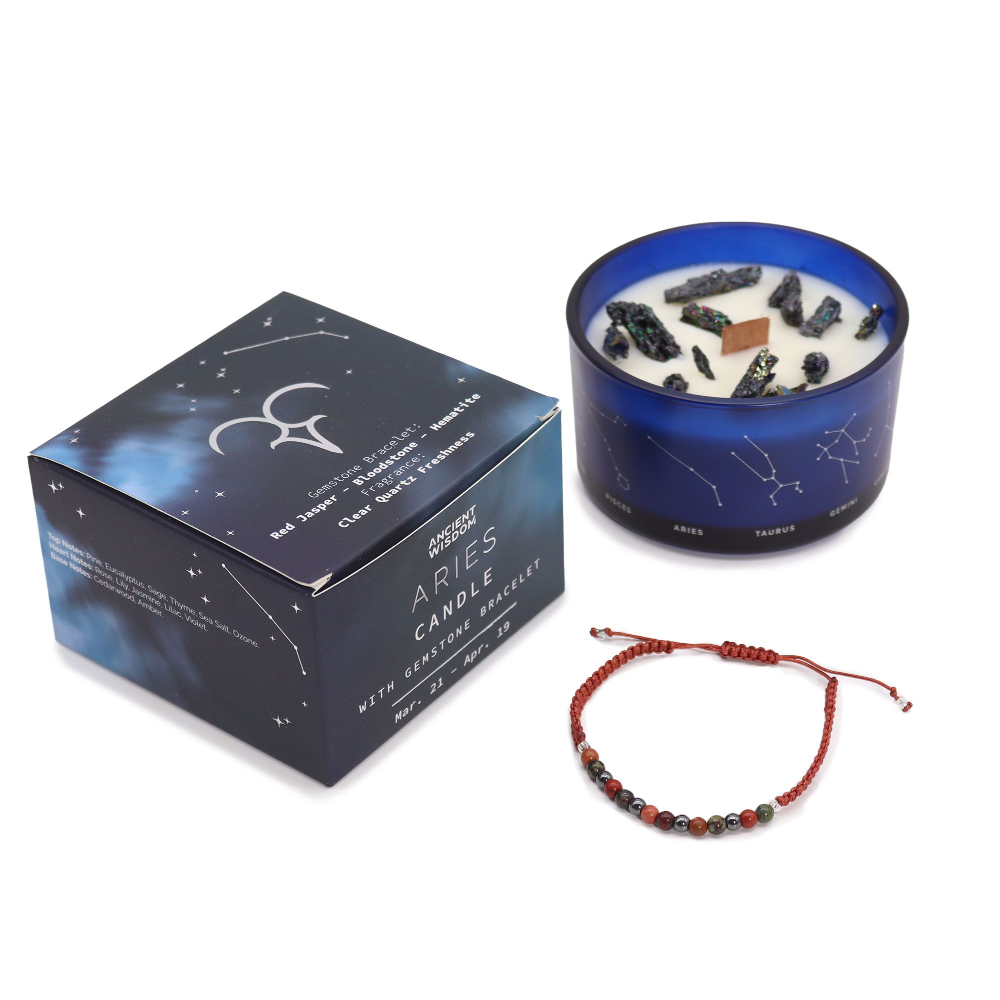 Vela del Zodiaco con Pulsera de Piedras Preciosas - Aries - Imagen 2