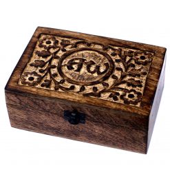 Caja para aceites esenciales de madera de mango – Om, 24 frascos