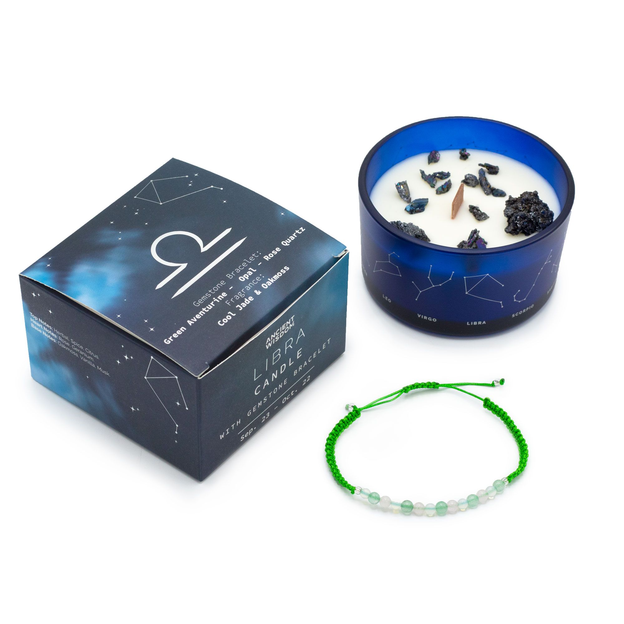 Vela del Zodiaco con Pulsera de Piedras Preciosas - Libra