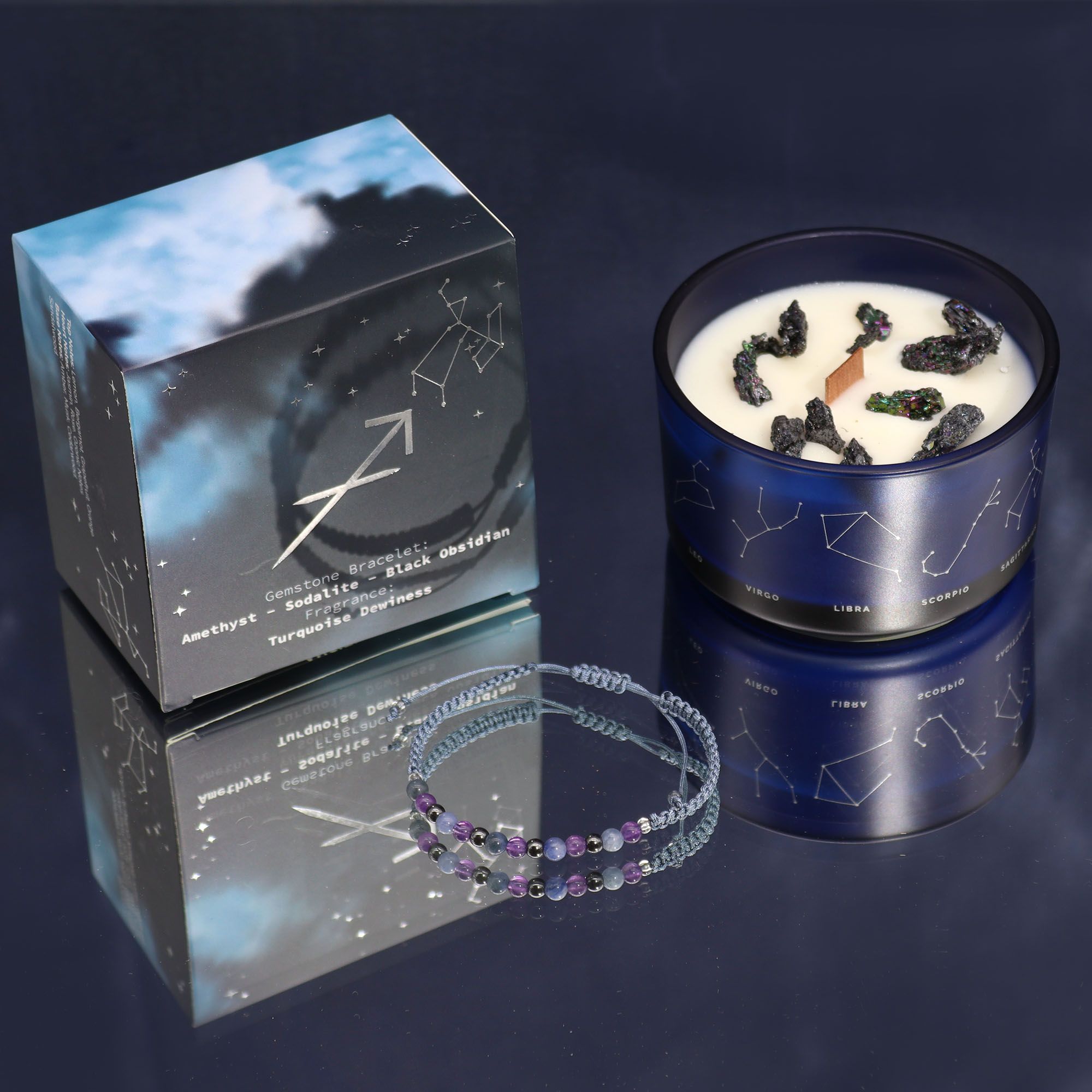 Vela del Zodiaco con Pulsera de Piedras Preciosas - Sagitario