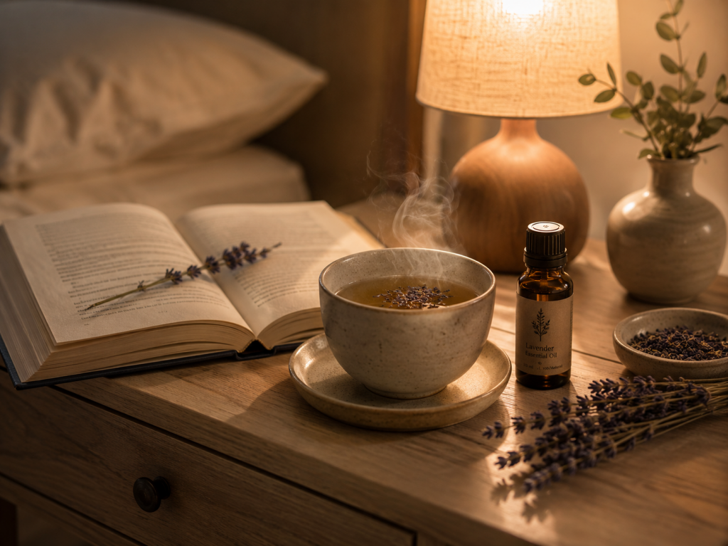 Rutina de noche con aceites esenciales para relajarse antes de dormir