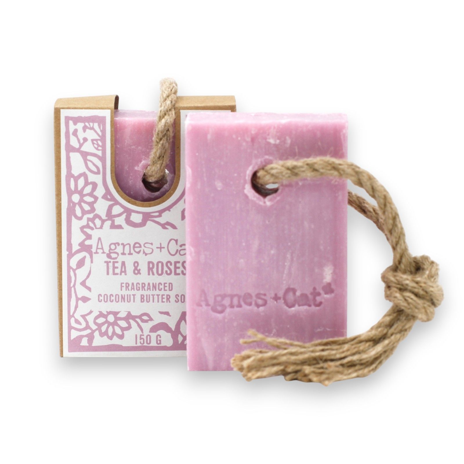 Jabón artesanal con cordón Té y Rosas – 150 g