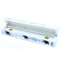 Caja quemaincienso alargada blanca con elefantes