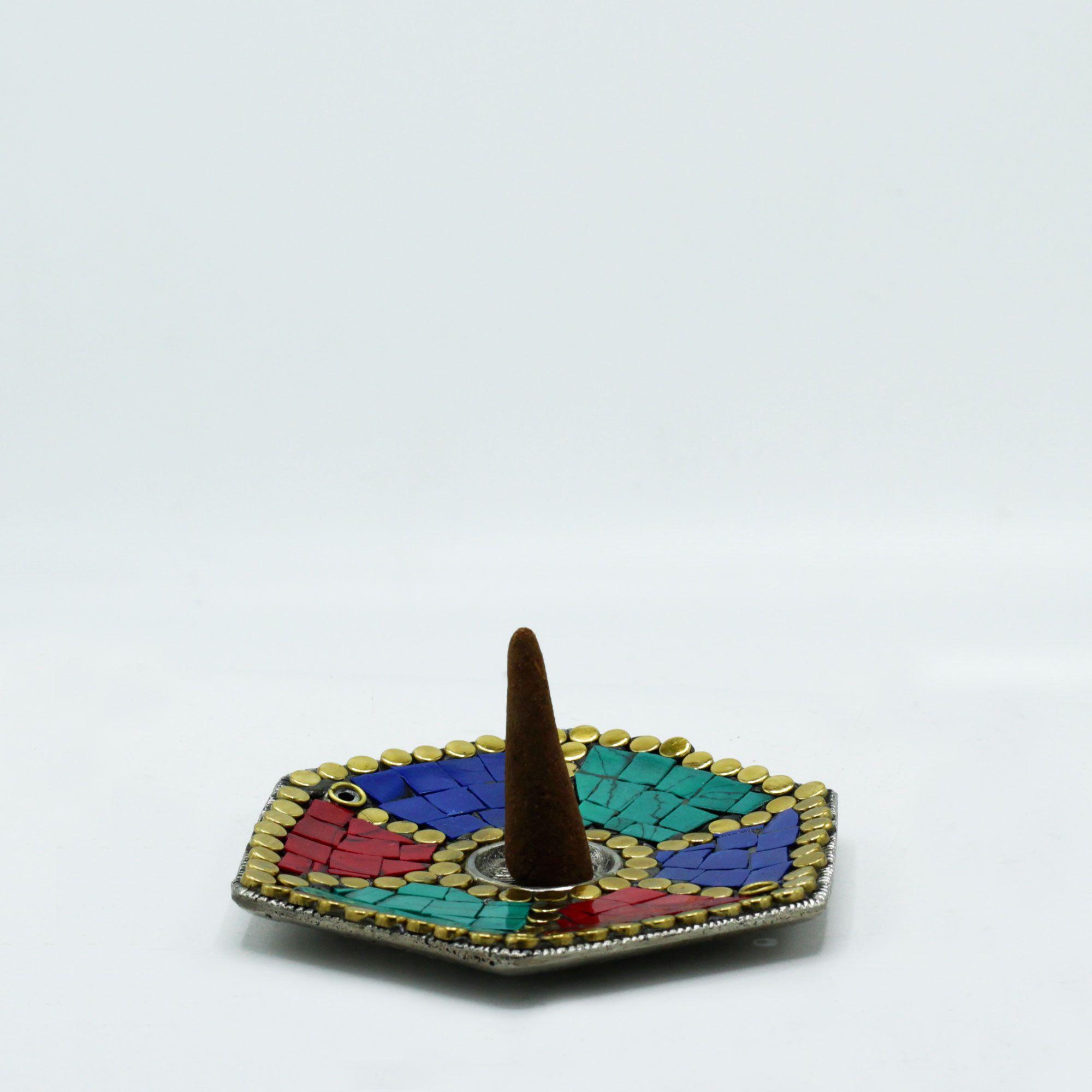 Plato portaincienso hexagonal con decoración tibetana - Imagen 3