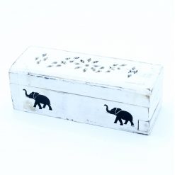 Alternative view of Caja quemaincienso compacta blanca con elefantes – 15 cm