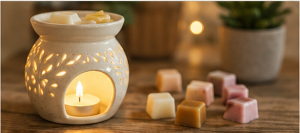 Quemador aromático con wax melts para perfumar el hogar