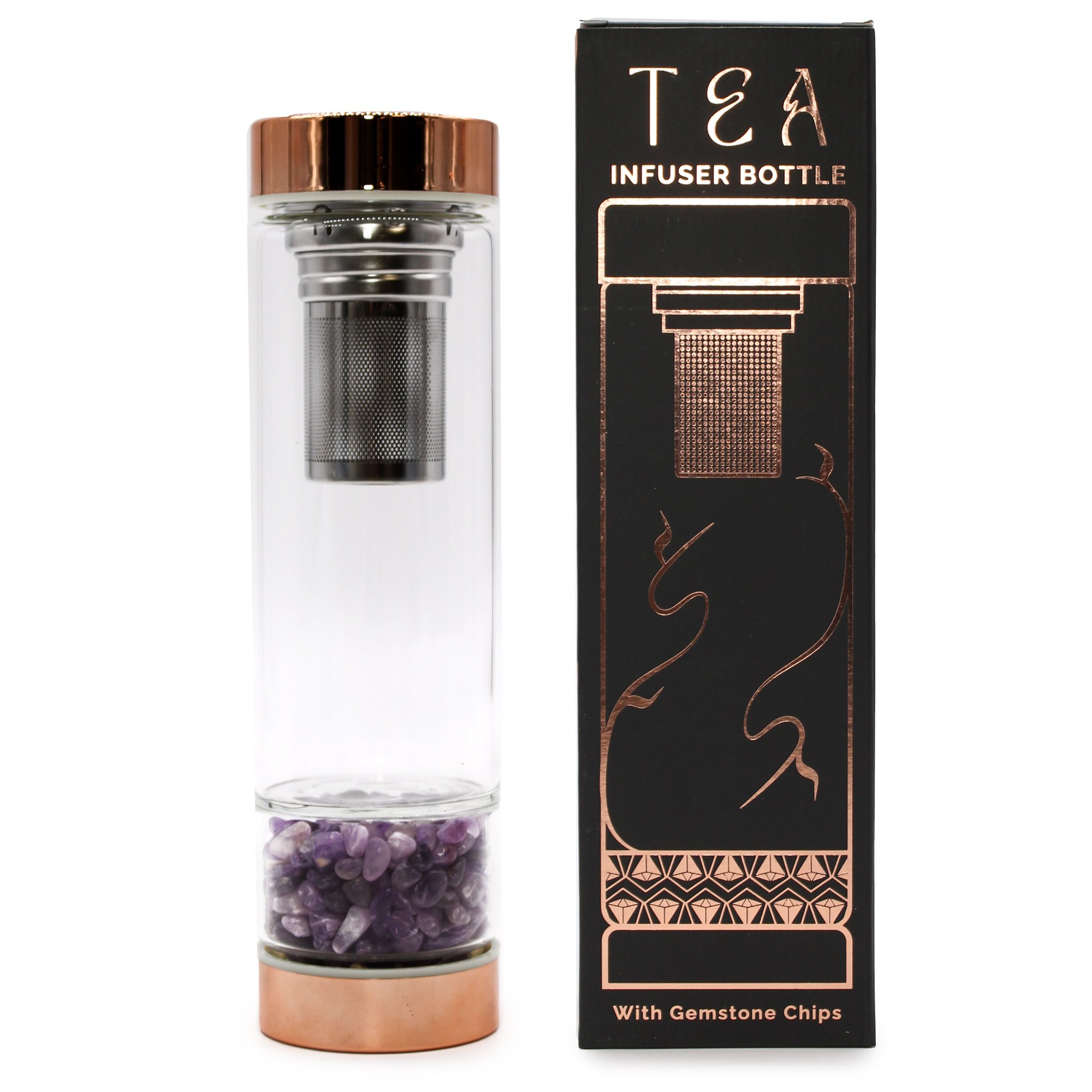 Botella infusora de té con amatista