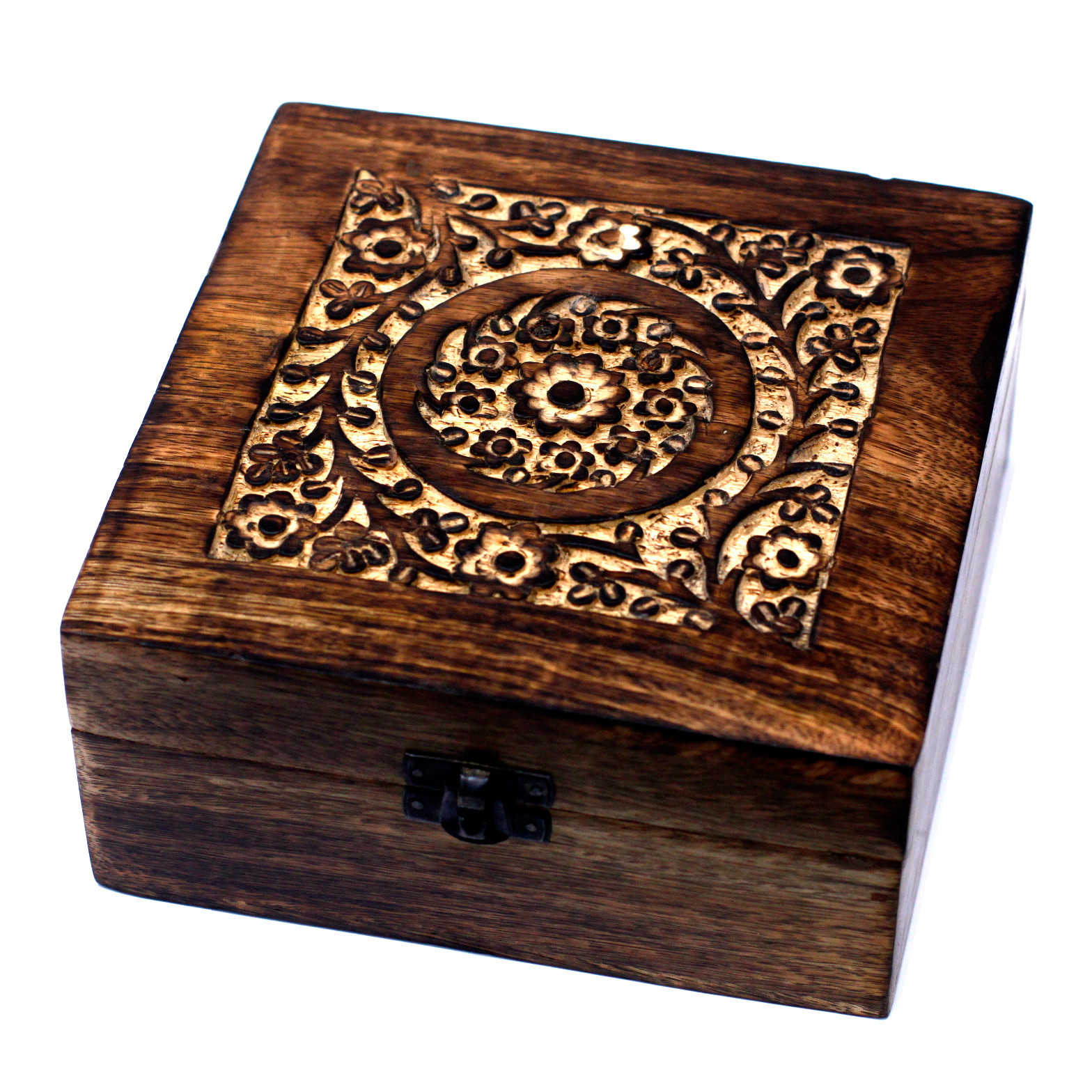 Caja de madera de mango para aceites esenciales – Floral, 25 frascos