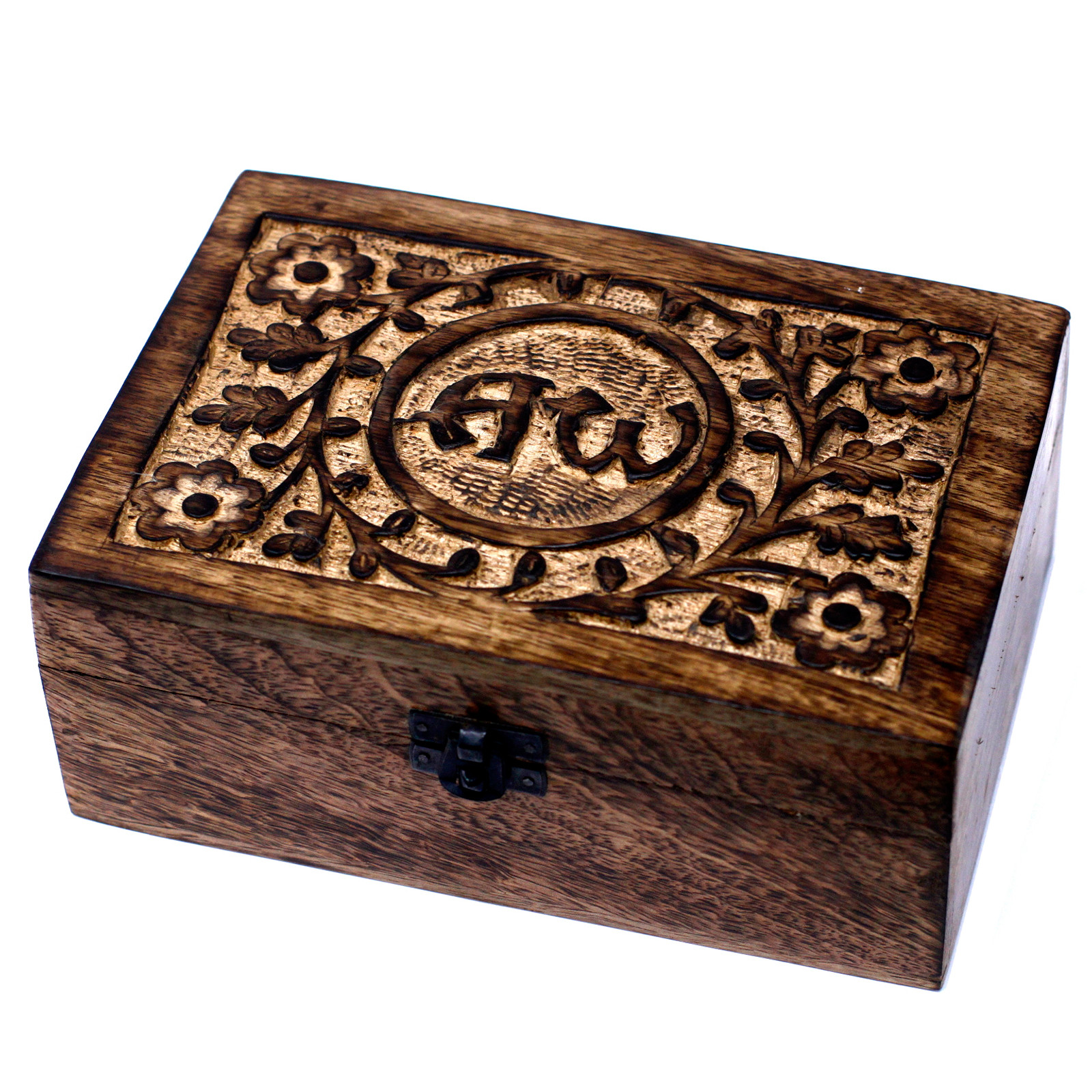 Caja de madera de mango para aceites esenciales – Om, 24 frascos