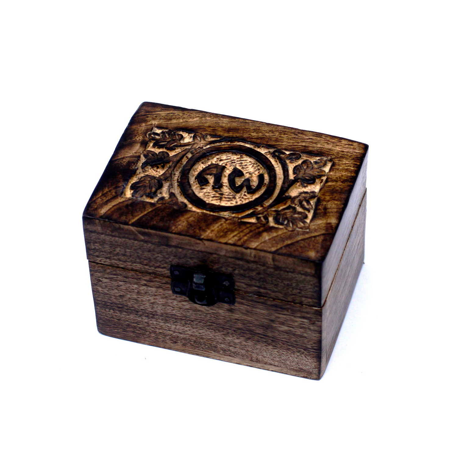 Caja de madera de mango para aceites esenciales – Om, 6 frascos