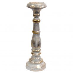 Candelabro vintage de madera oro blanco – grande (12 × 12 × 40 cm)