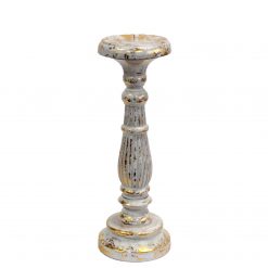Candelabro vintage de madera oro blanco – mediano (12 × 12 × 34 cm)