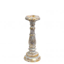 Candelabro vintage de madera oro blanco – pequeño (11 × 11 × 30 cm)