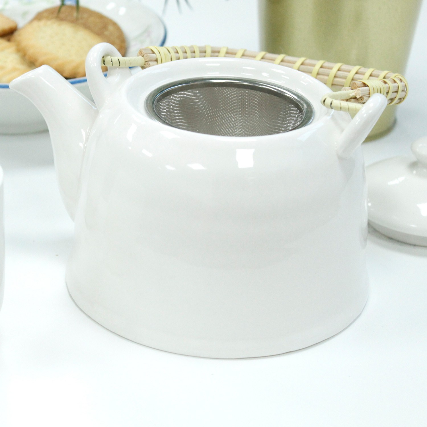 Juego de té Blanco Clásico con tetera y 6 tazas - Imagen 3