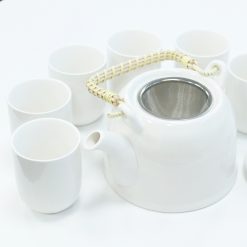 Juego de té Blanco Clásico con tetera y 6 tazas