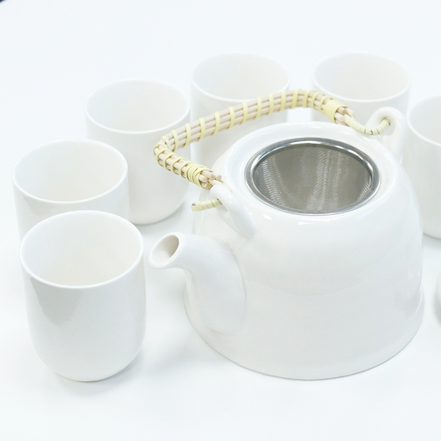 Juego de té Blanco Clásico con tetera y 6 tazas