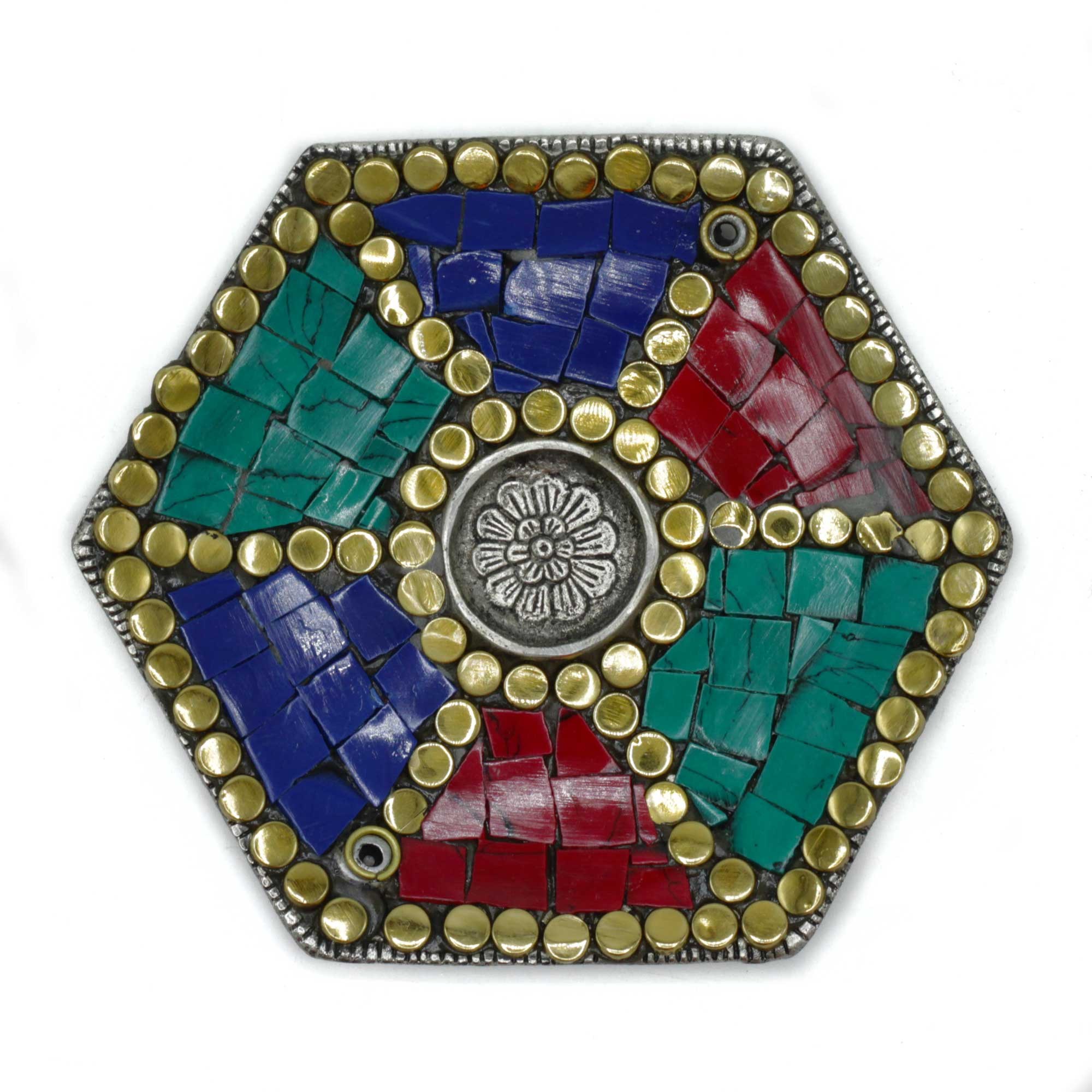 Portaincienso hexagonal con decoración tibetana
