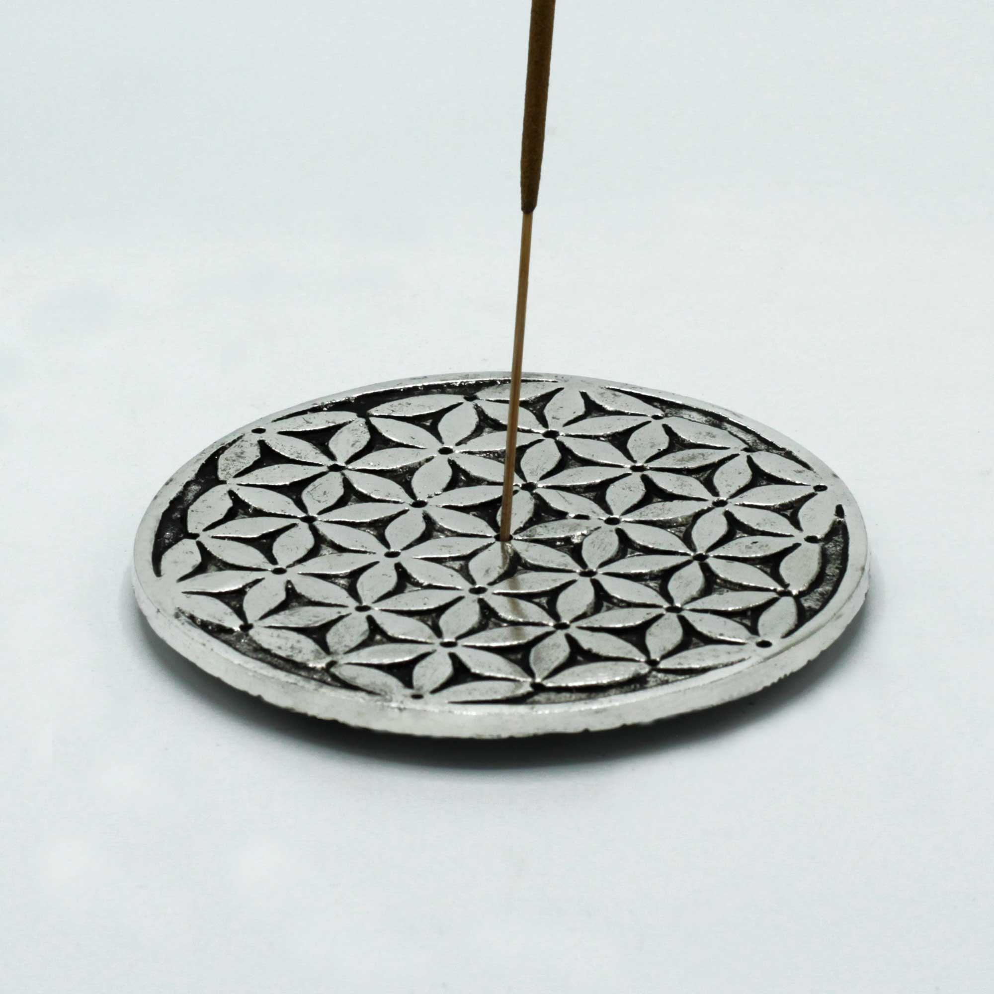 Portaincienso Flor de la Vida de aluminio pulido – 11 cm - Imagen 2