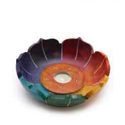 Portaincienso flor de loto de esteatita – 10 × 3 cm, colores de los chakras