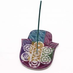 Alternative view of Portaincienso Hamsa grande de esteatita 7 chakras – 18 × 15 cm