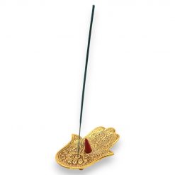 Alternative view of Portaincienso Hamsa pequeño de aluminio dorado – 13 × 5,5 cm