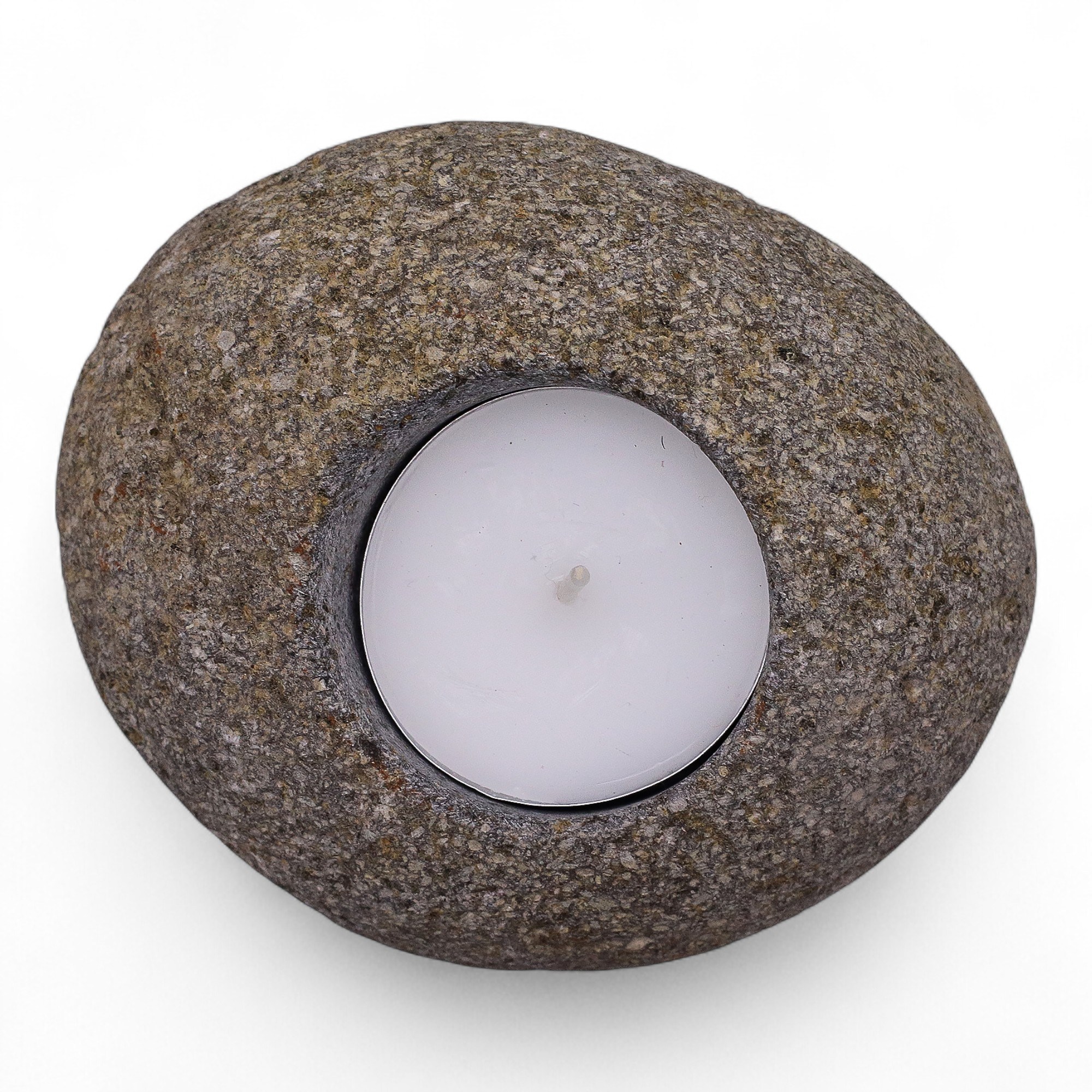 Portavelas de piedra de río natural para una vela de té - Imagen 3