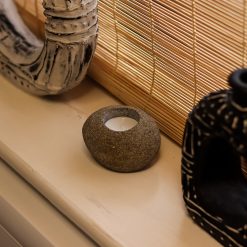 Portavelas de piedra de río natural para una vela de té - Imagen 4