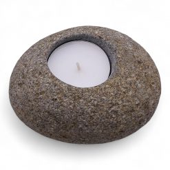 Portavelas de piedra de río natural para una vela de té – 10 × 10 × 7 cm