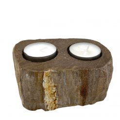 Alternative view of Portavelas doble de madera petrificada y mármol – 12,5 × 8 × 7 cm