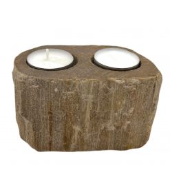 Portavelas doble de madera petrificada y mármol – 12,5 × 8 × 7 cm - Imagen 3