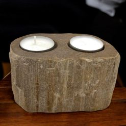 Portavelas doble de madera petrificada y mármol – 12,5 × 8 × 7 cm - Imagen 4