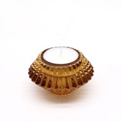 Alternative view of Portavelas reversible floral de vidrio Ámbar antiguo – 7 × 4 cm