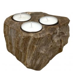 Alternative view of Portavelas triple de madera petrificada y mármol – 6 × 13 × 15 cm