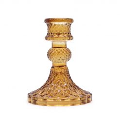 Portavelas vintage de vidrio Ámbar antiguo – 10 × 8 cm