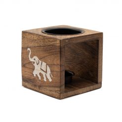 Quemador aromático cuadrado de madera de mango – Elefante