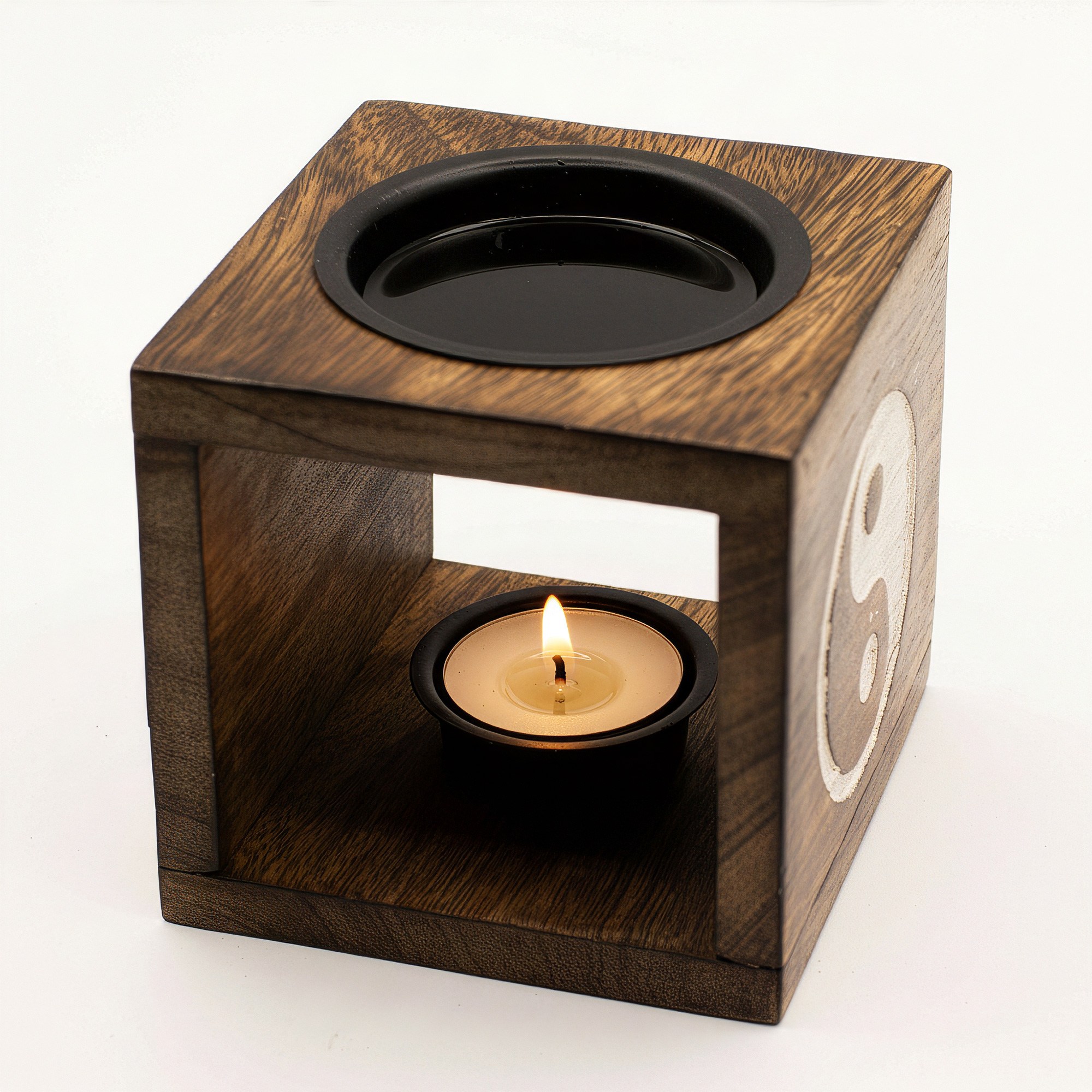 Quemador aromático Yin Yang en madera de mango - Imagen 3