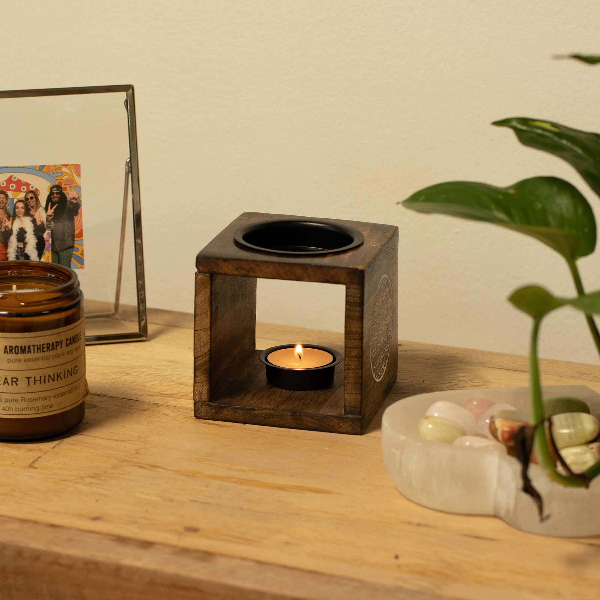 Quemador aromático Rostro de Buda en madera de mango - Imagen 4