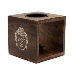 Quemador aromático cuadrado grande de madera de mango – Rostro de Buda