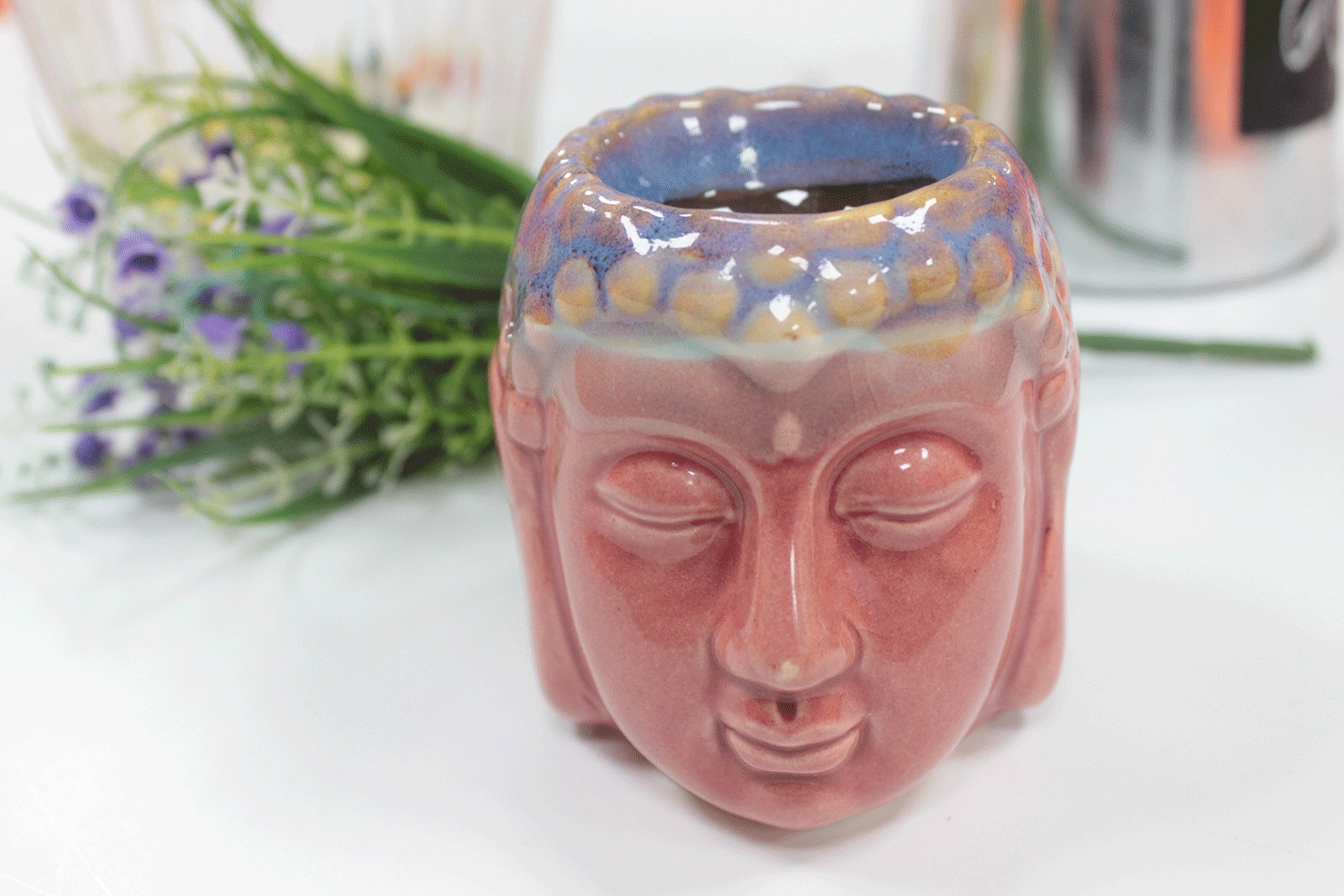Quemador aromático Rostro de Buda Rosa y Azul - Imagen 2