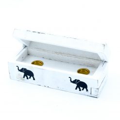 Quemador de incienso Elefantes, caja compacta blanca – 15 cm