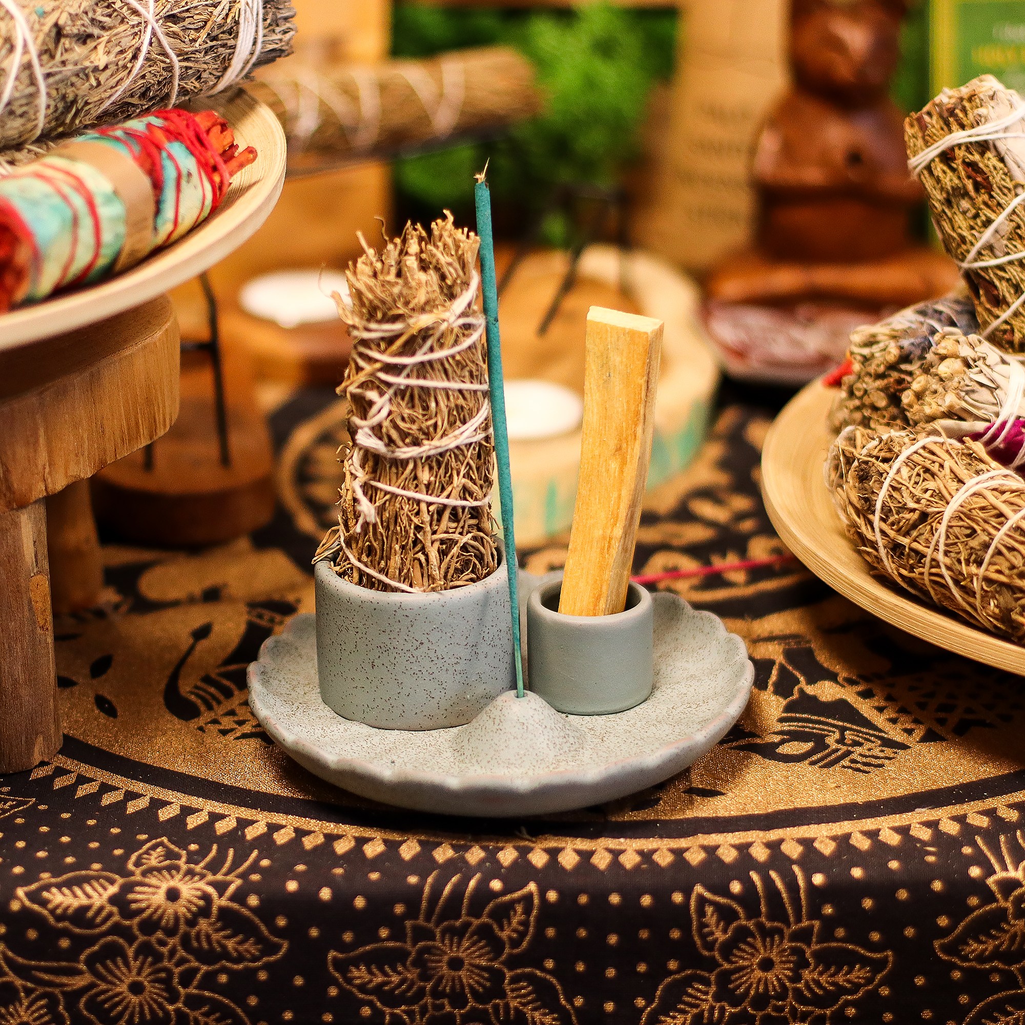 Soporte cerámico Flor de Loto para Palo Santo e incienso – Azul - Imagen 3