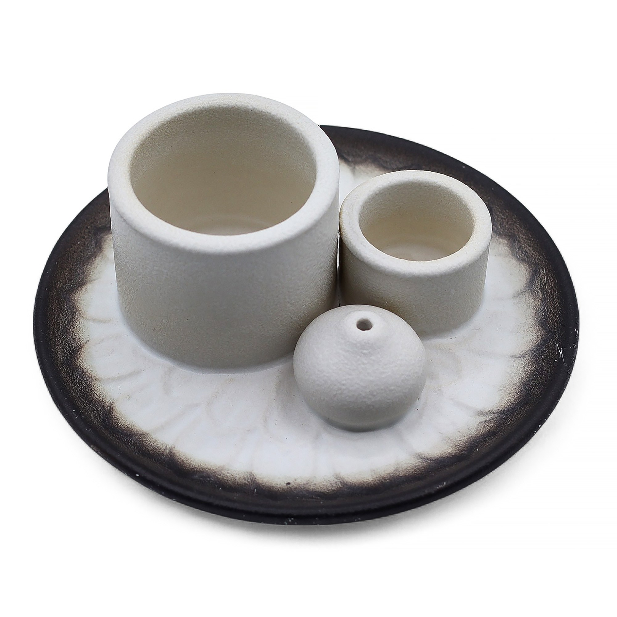 Soporte cerámico Mandala para Palo Santo e incienso – Blanco y gris