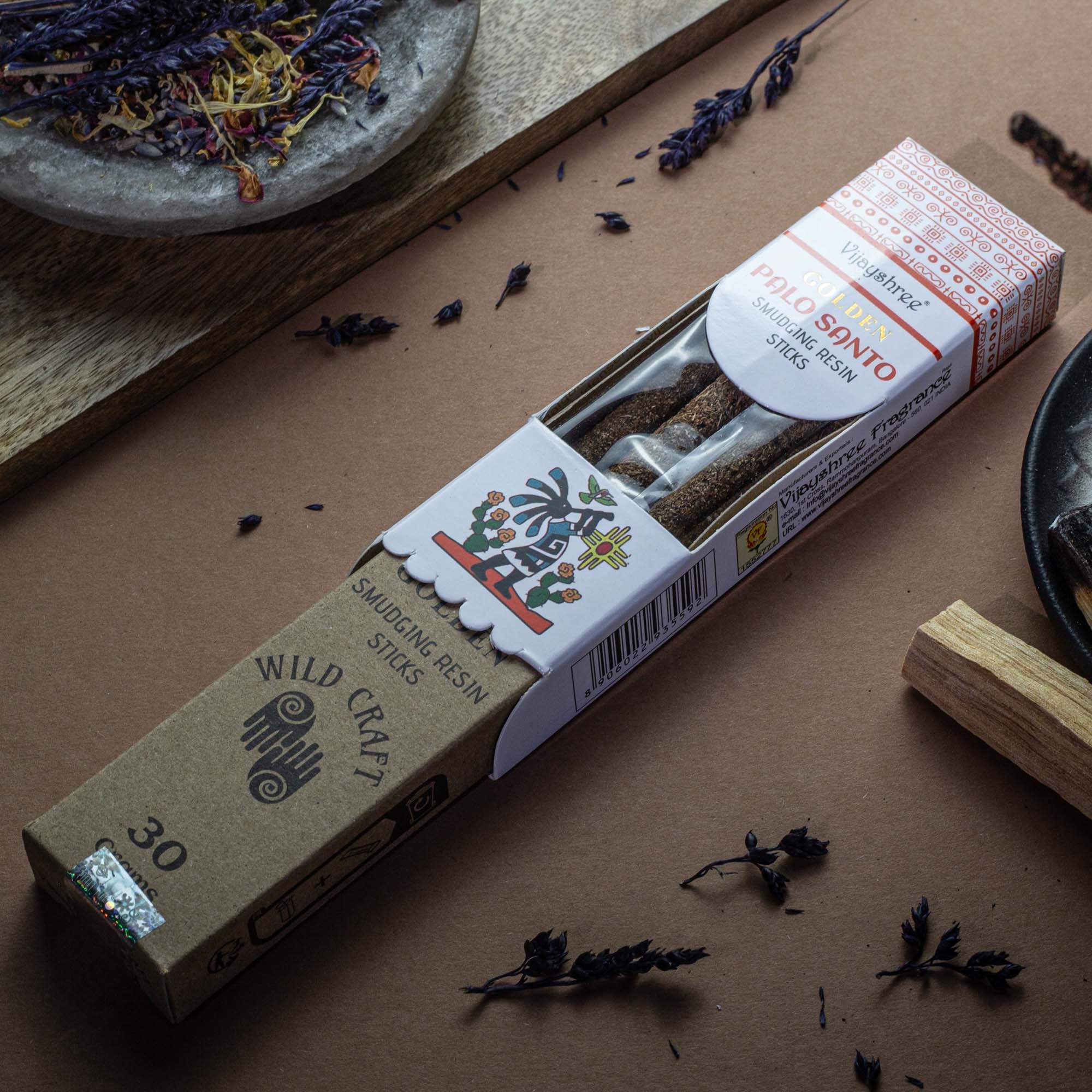 Varillas de resina dorada – Palo Santo - Imagen 2