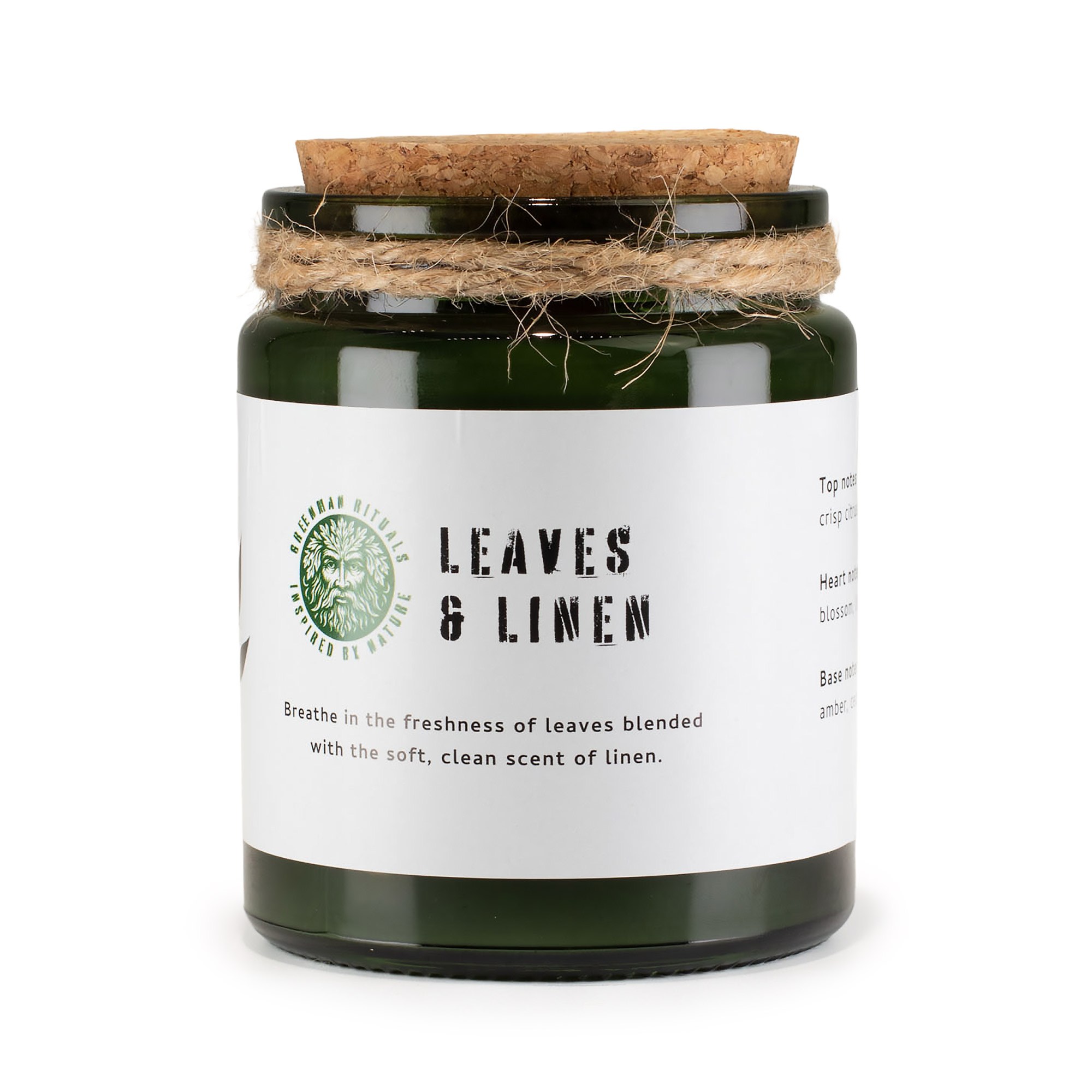 Vela de soja Greenman con mecha de madera – Hojas y lino