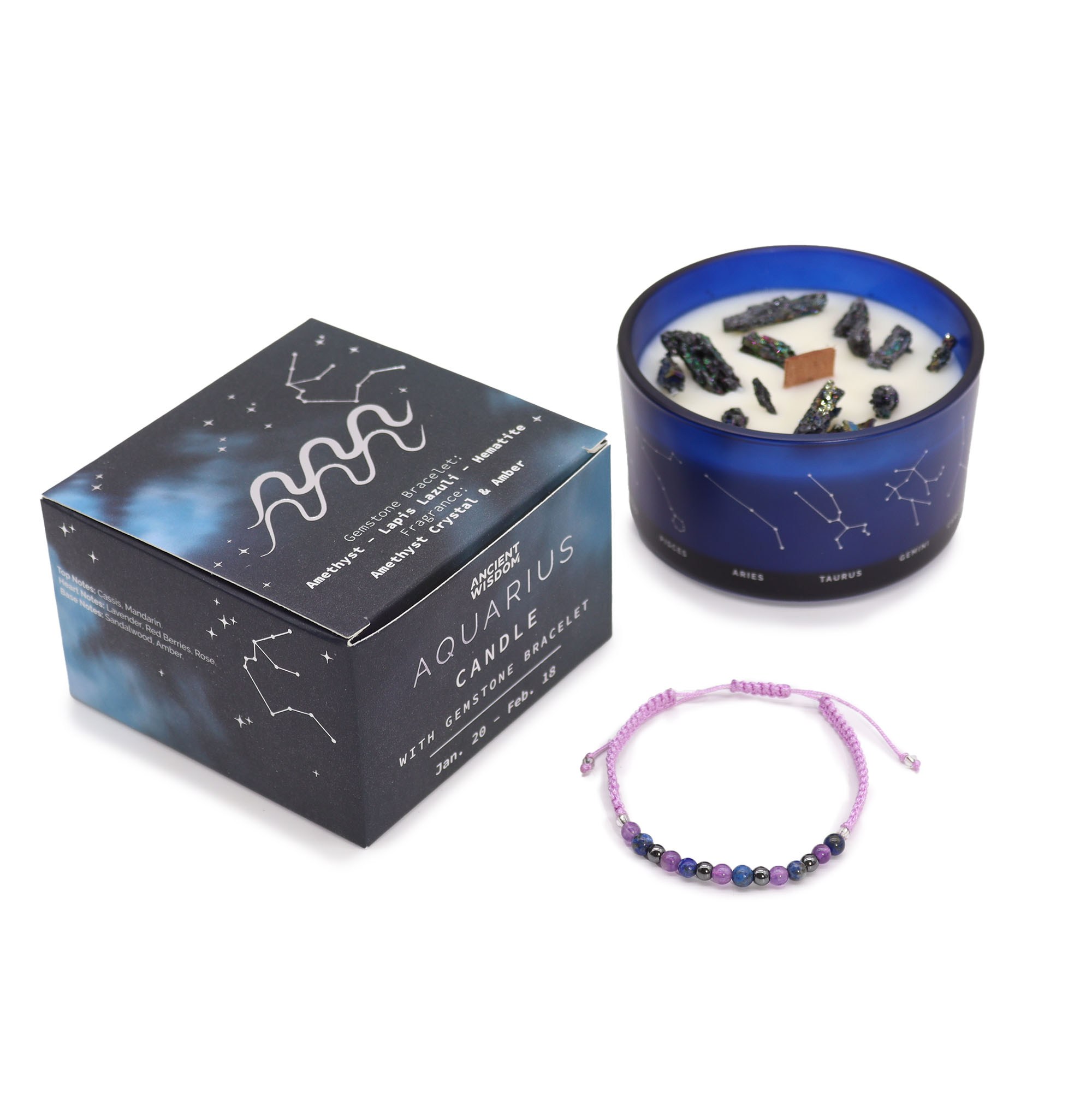 Vela del zodiaco con pulsera de piedras – Acuario